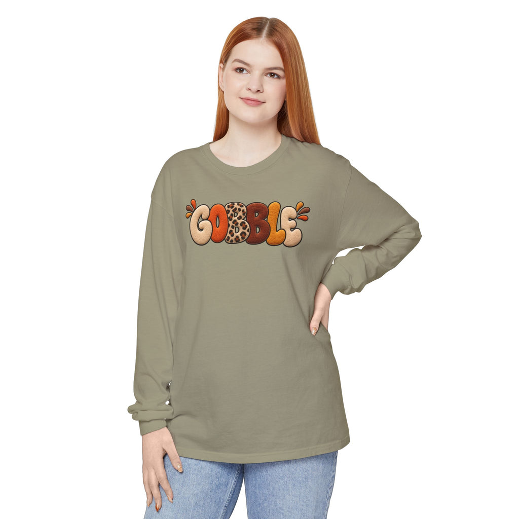 Gobble Thanksgiving Long Sleeve T-Shirt — Retro Turkey Fall Graphic