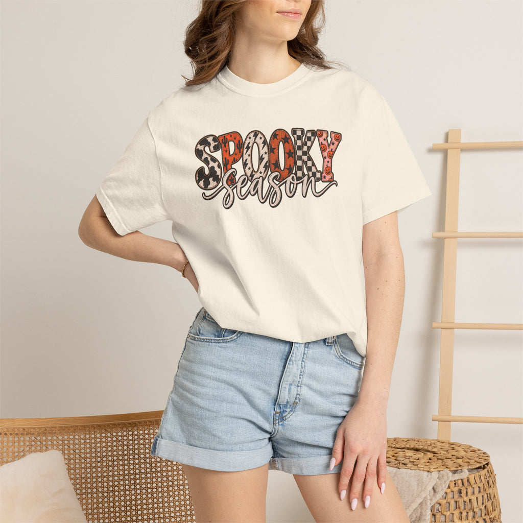 Spooky Season T-Shirt — Halloween Graphic Tee with Leopard & Pumpkin Print