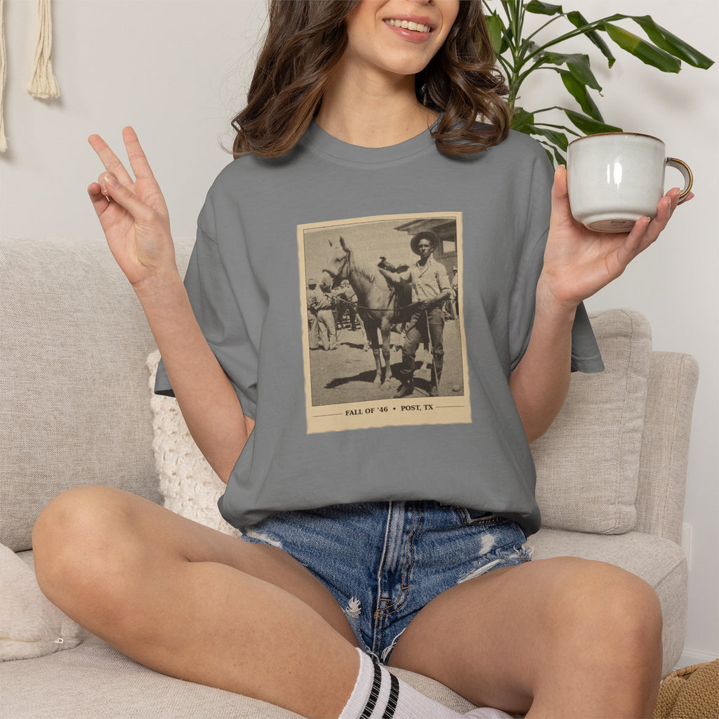Vintage Cowboy Photo T-Shirt — 'Tales of the West' Garment-Dyed Tee